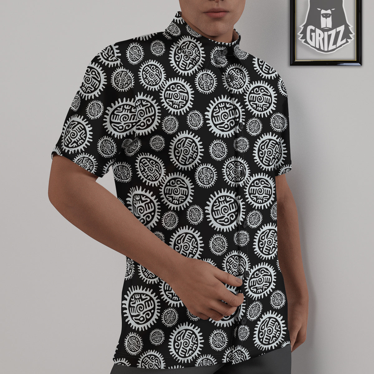 Black And White Aztec Mayan Eagle Print Pattern Untucked Shirts-grizzshop