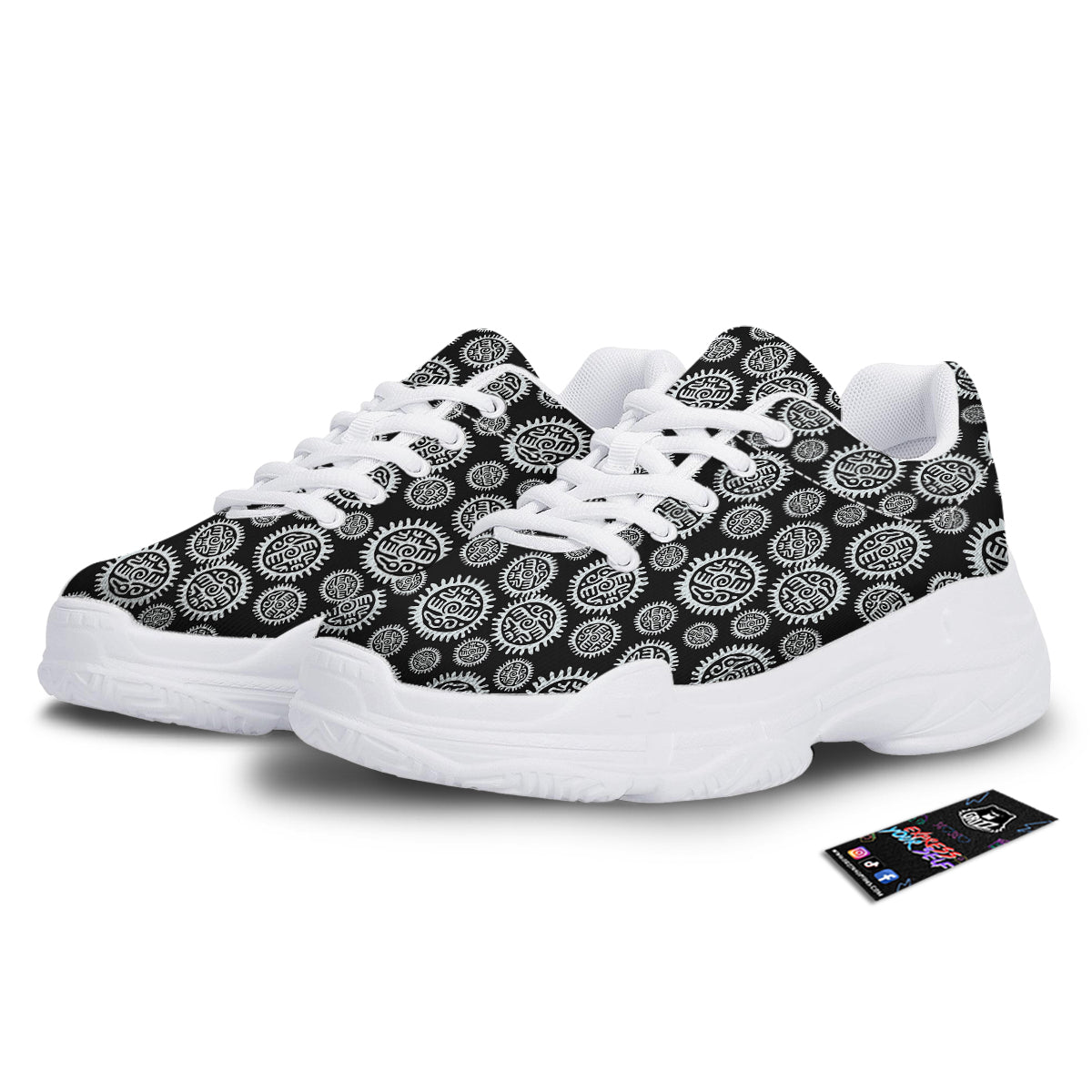 Black And White Aztec Mayan Eagle Print Pattern White Chunky Shoes-grizzshop