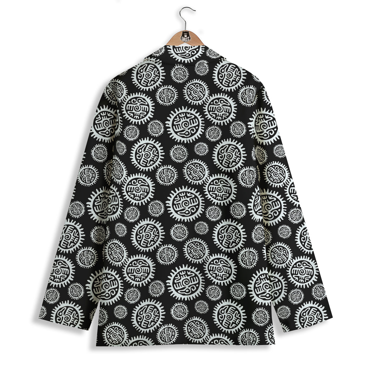 Black And White Aztec Mayan Eagle Print Pattern Women's Blazer-grizzshop