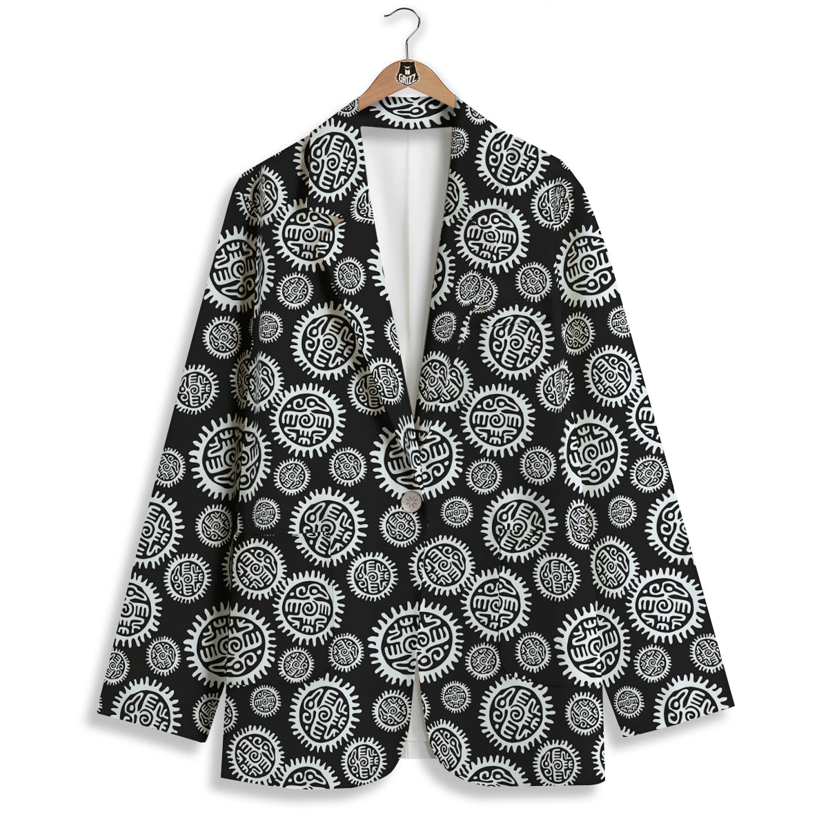 Black And White Aztec Mayan Eagle Print Pattern Women's Blazer-grizzshop