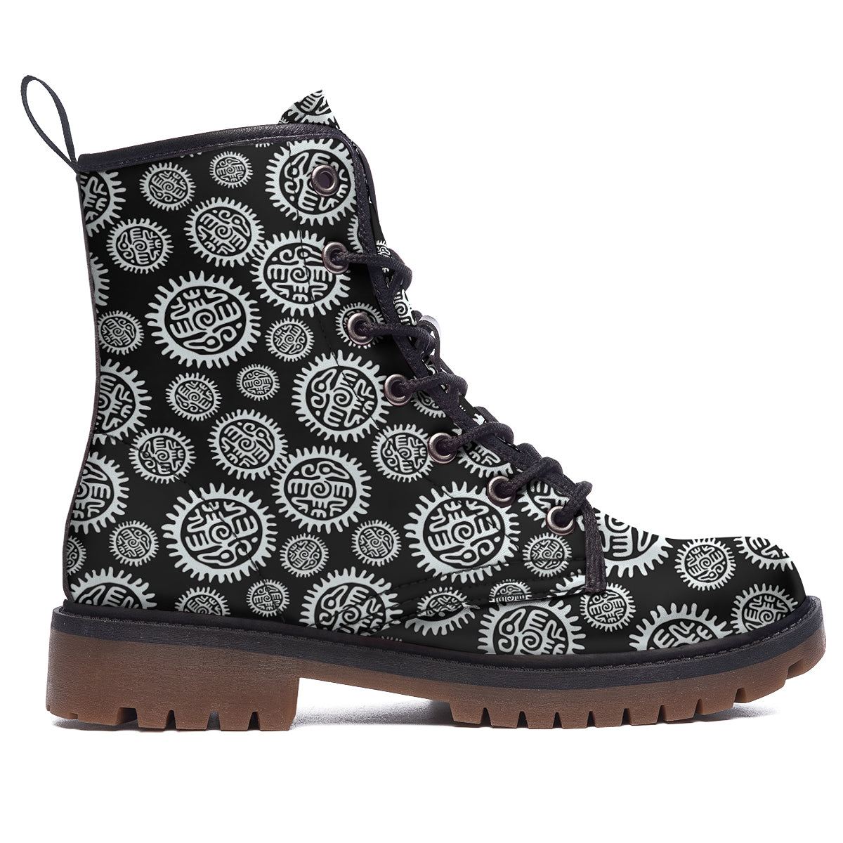 Black And White Aztec Mayan Eagle Print Pattern Work Boots-grizzshop