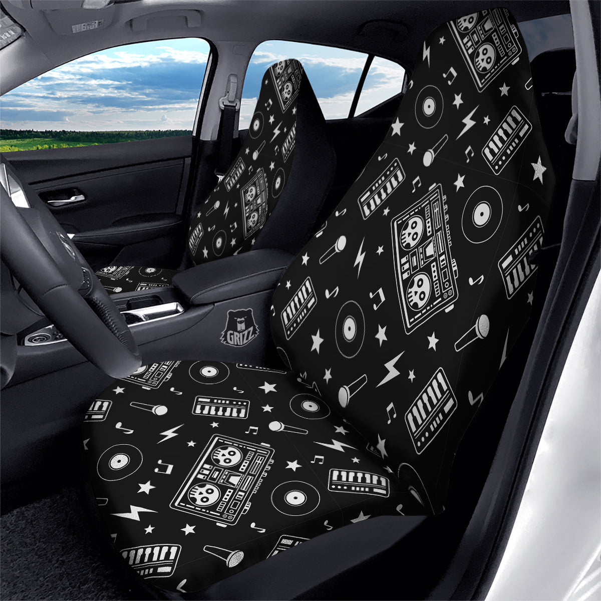 Black And White Boombox Print Pattern Car Seat Covers-grizzshop