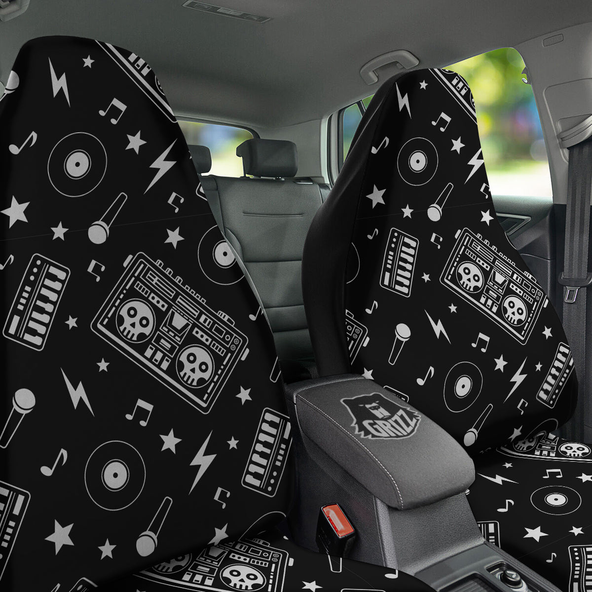 Black And White Boombox Print Pattern Car Seat Covers-grizzshop