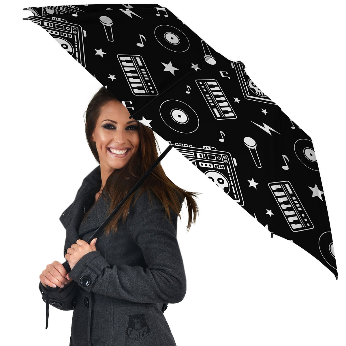 Black And White Boombox Print Pattern Umbrella-grizzshop