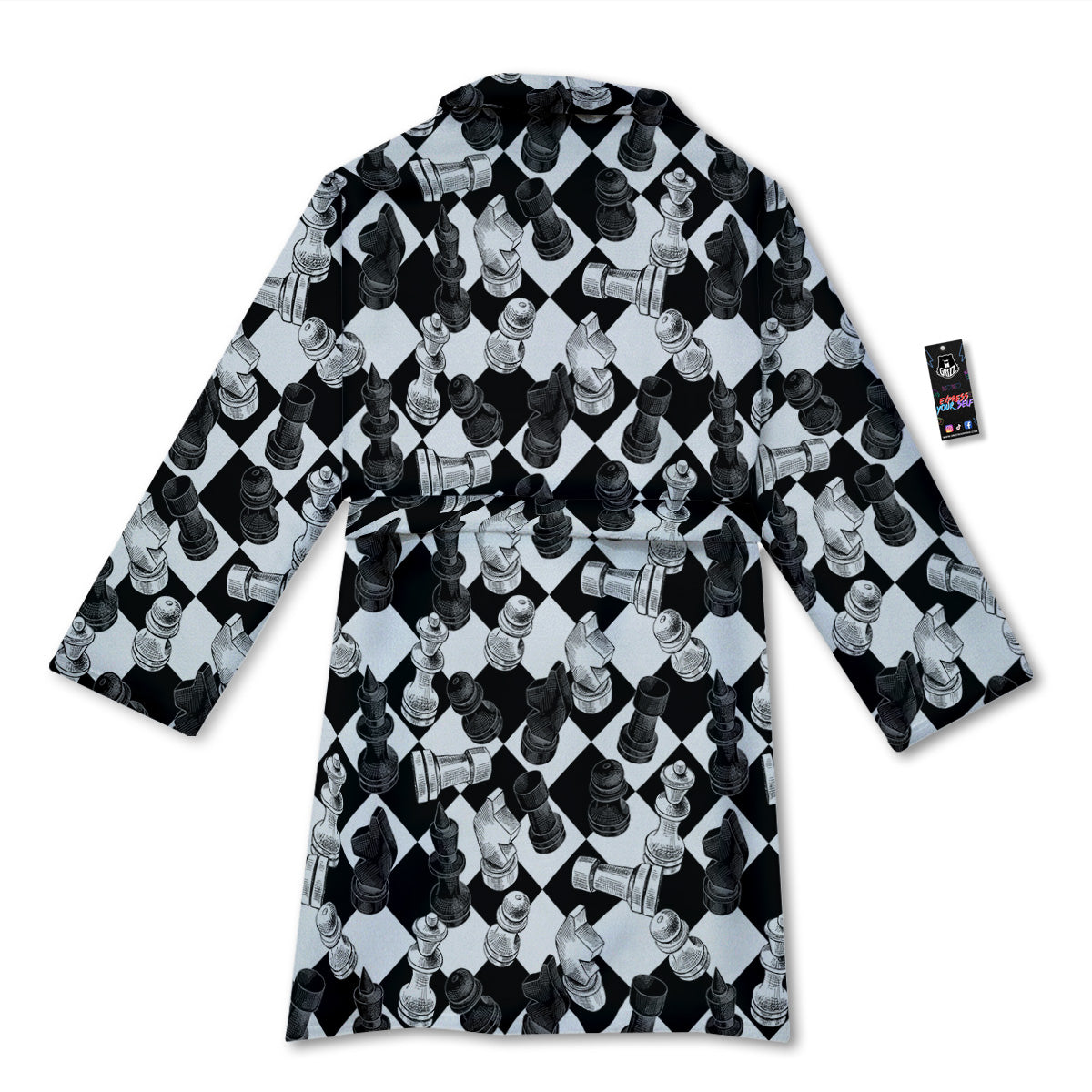 Black And White Chessboard Print Pattern Bathrobe-grizzshop