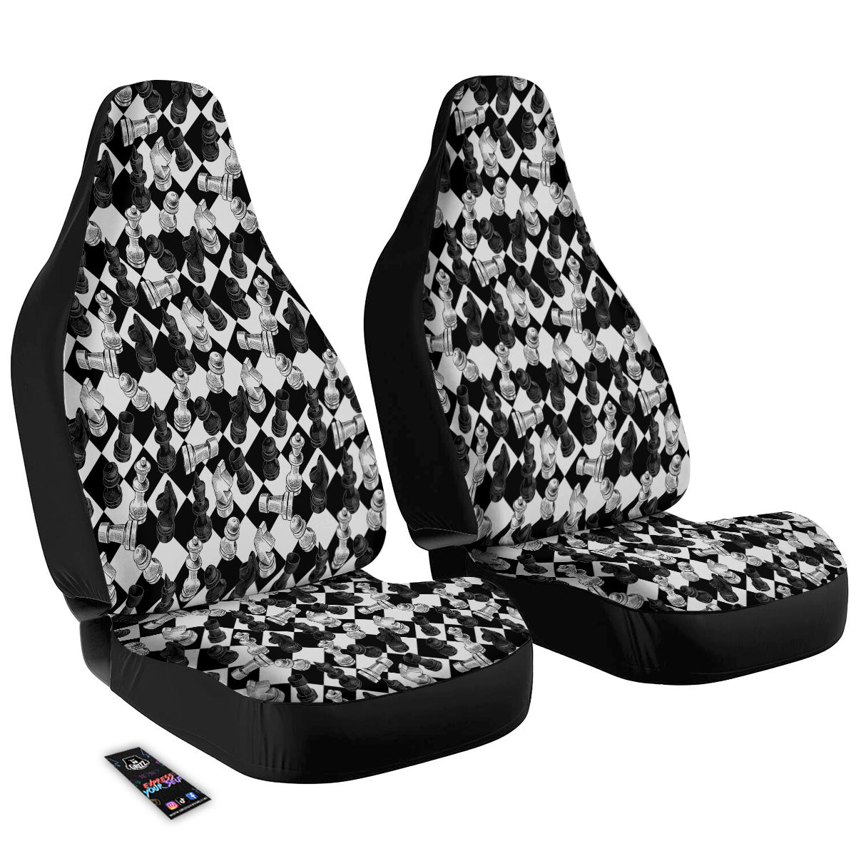 Black And White Chessboard Print Pattern Car Seat Covers-grizzshop