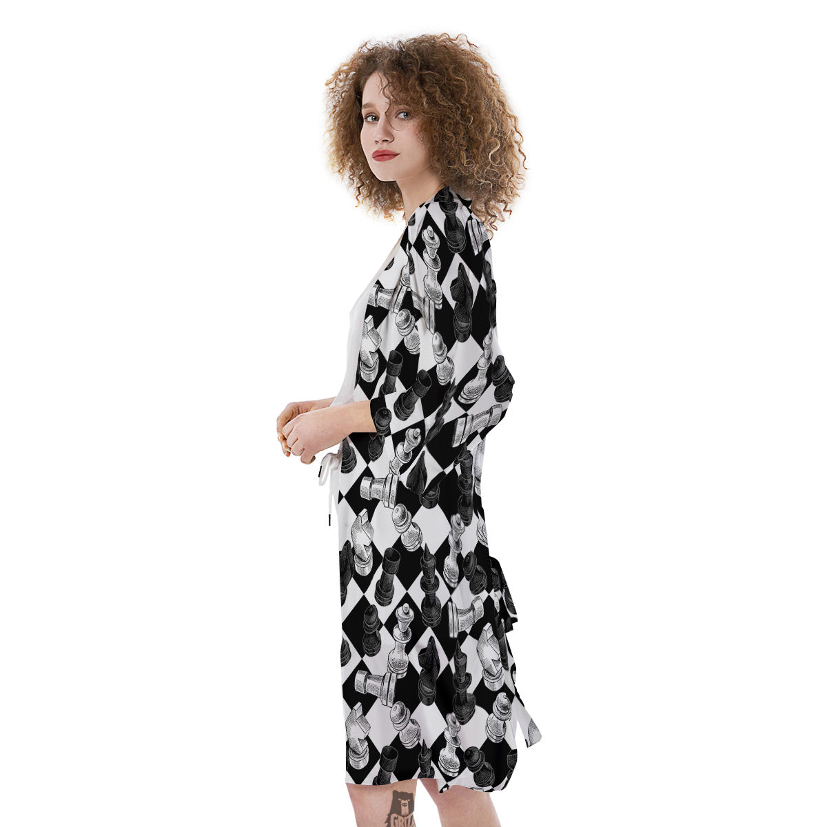 Black And White Chessboard Print Pattern Kimono-grizzshop