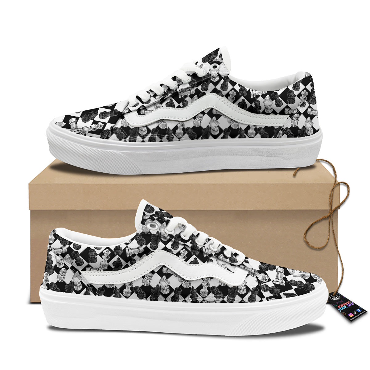 Black And White Chessboard Print Pattern Skate Shoes-grizzshop