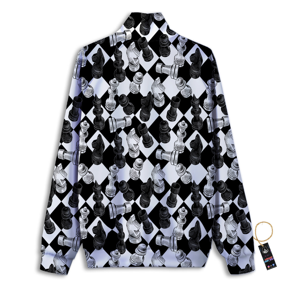 Black And White Chessboard Print Pattern Track Jacket-grizzshop