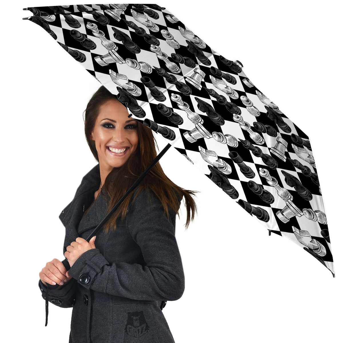 Black And White Chessboard Print Pattern Umbrella-grizzshop
