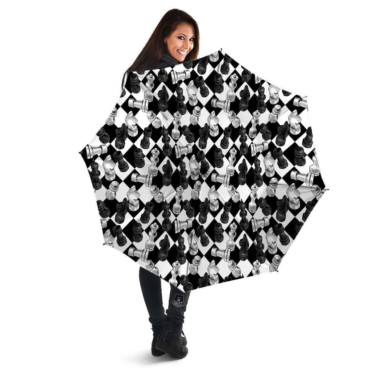 Black And White Chessboard Print Pattern Umbrella-grizzshop