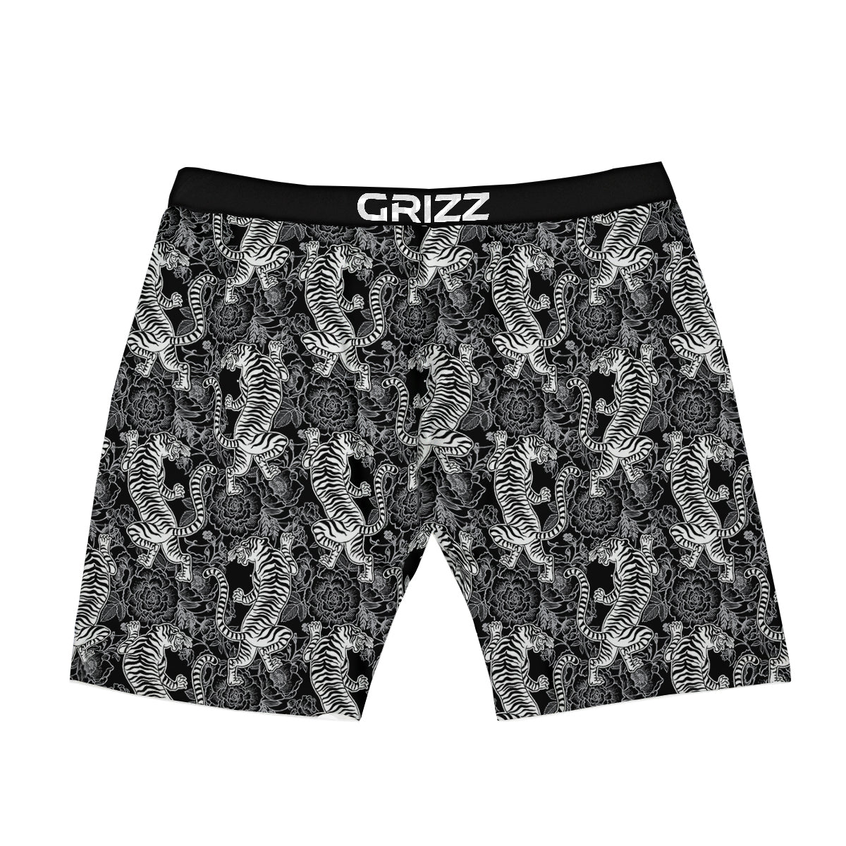 Black And White Chinese Tiger Print Pattern Boxer Briefs-grizzshop
