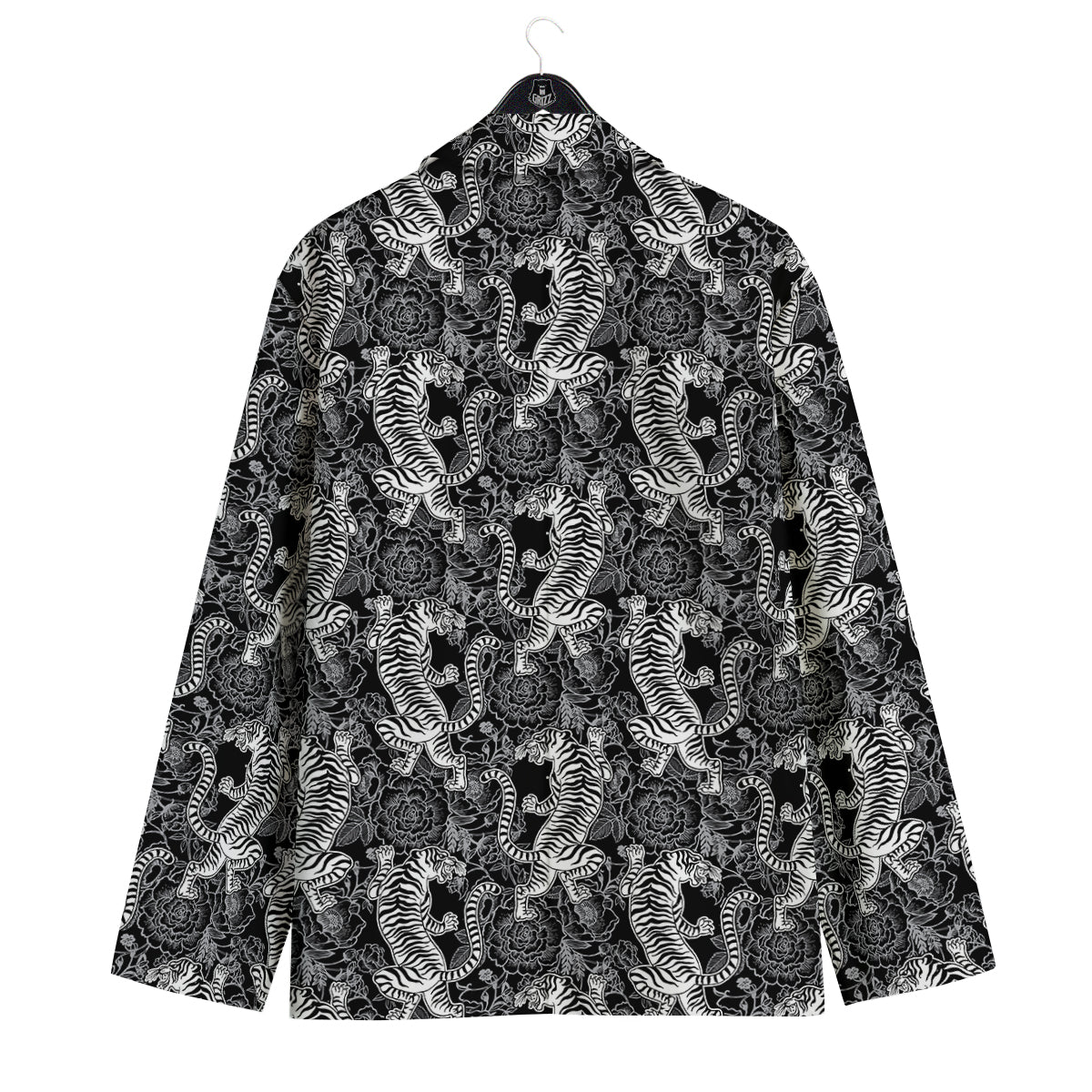 Black And White Chinese Tiger Print Pattern Men's Sport Coat-grizzshop