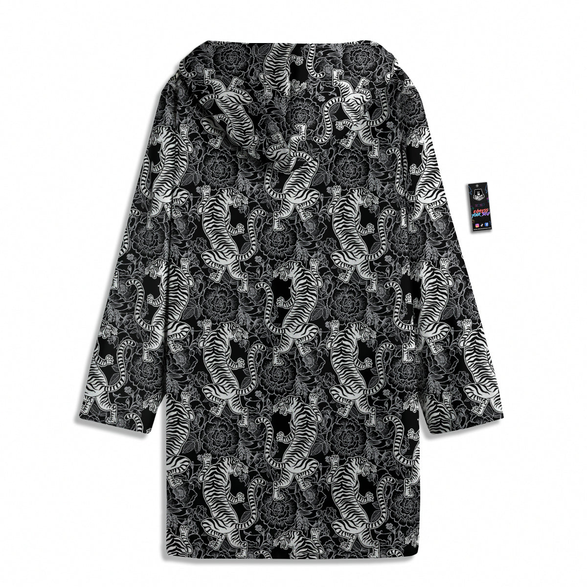 Black And White Chinese Tiger Print Pattern Men's Windbreaker Jacket-grizzshop