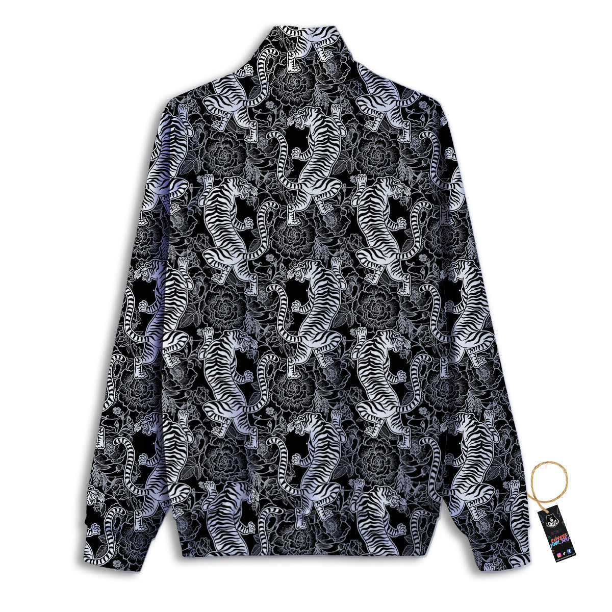 Black And White Chinese Tiger Print Pattern Track Jacket-grizzshop