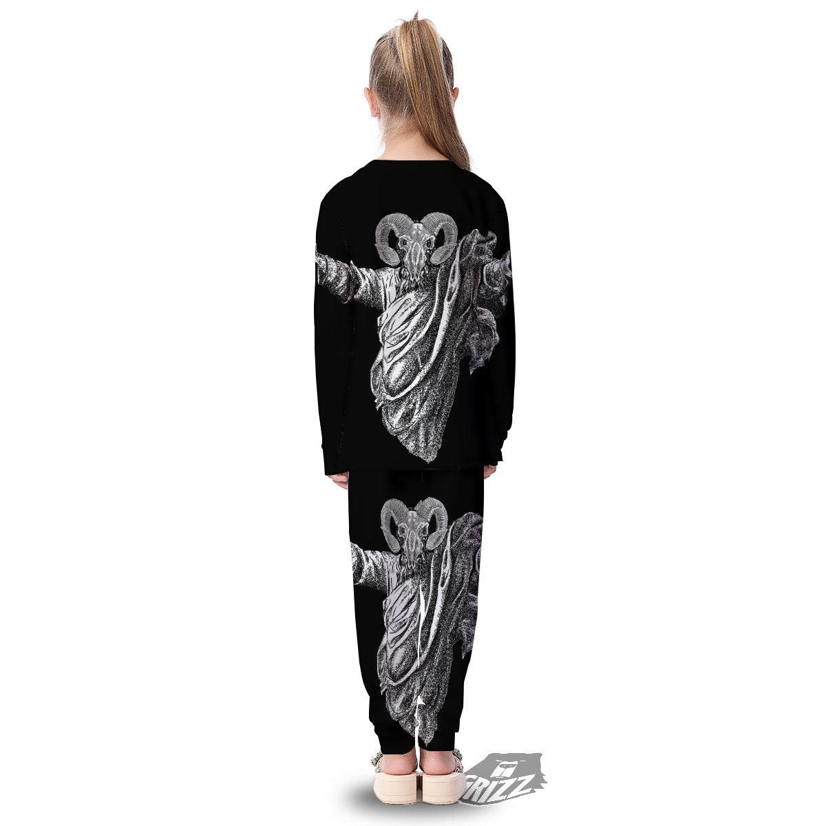 Black And White Demon Goat Print Kid's Pajamas-grizzshop