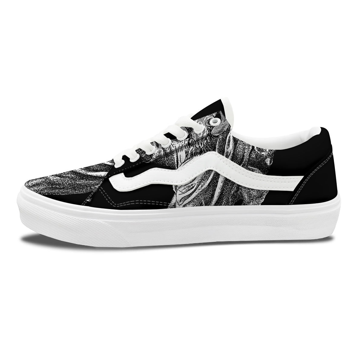 Black And White Demon Goat Print Skate Shoes-grizzshop