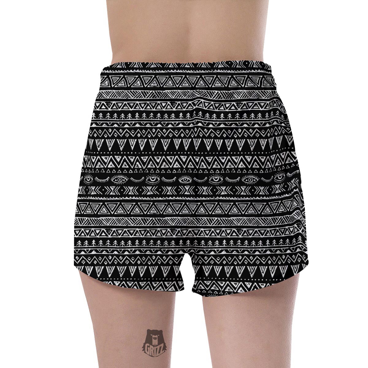 Black And White Doodle Tribal Aztec Print Women's Shorts-grizzshop