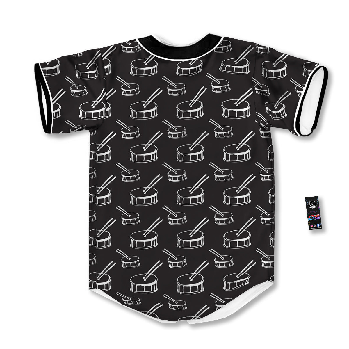 Black And White Drum Print Pattern Baseball Jersey-grizzshop