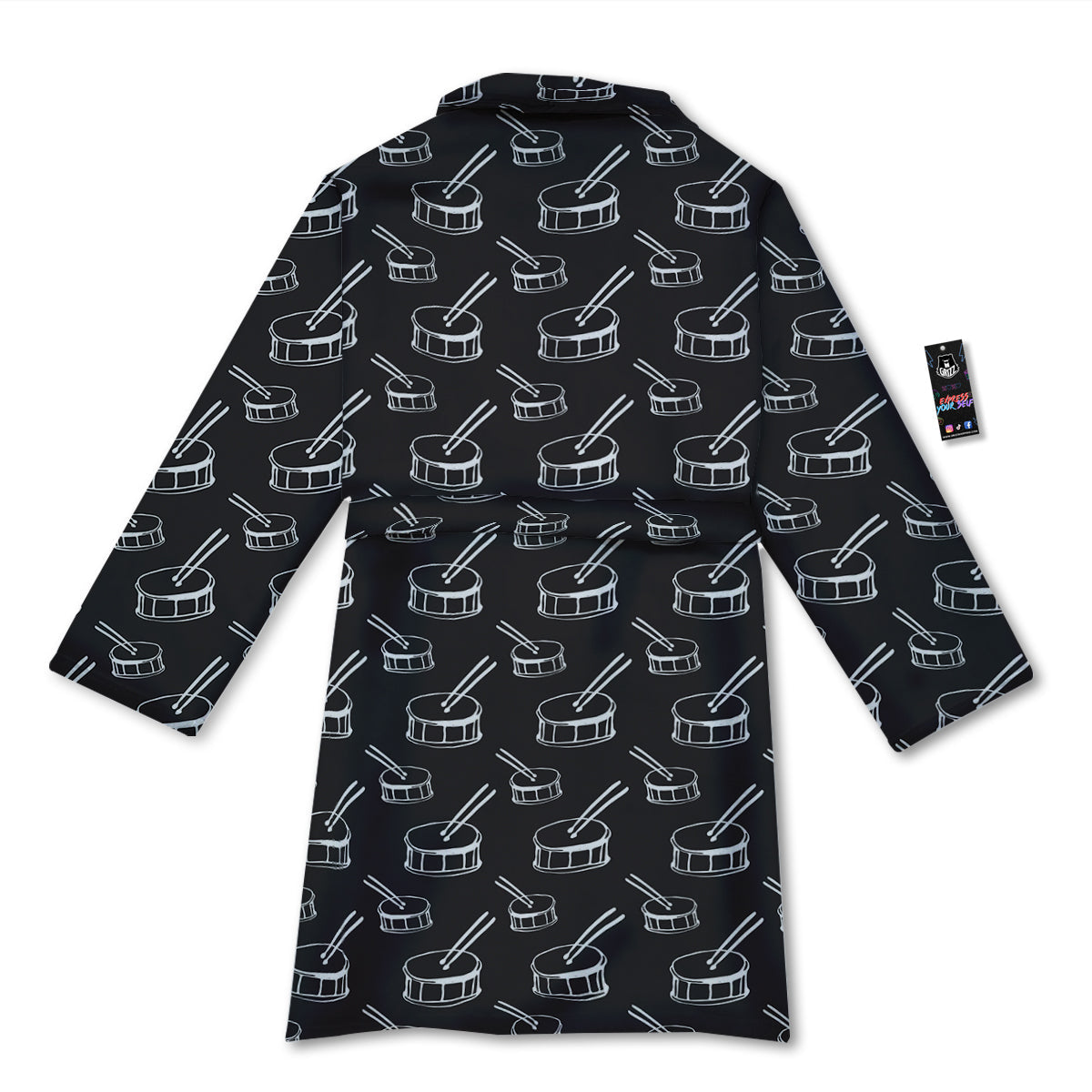 Black And White Drum Print Pattern Bathrobe-grizzshop