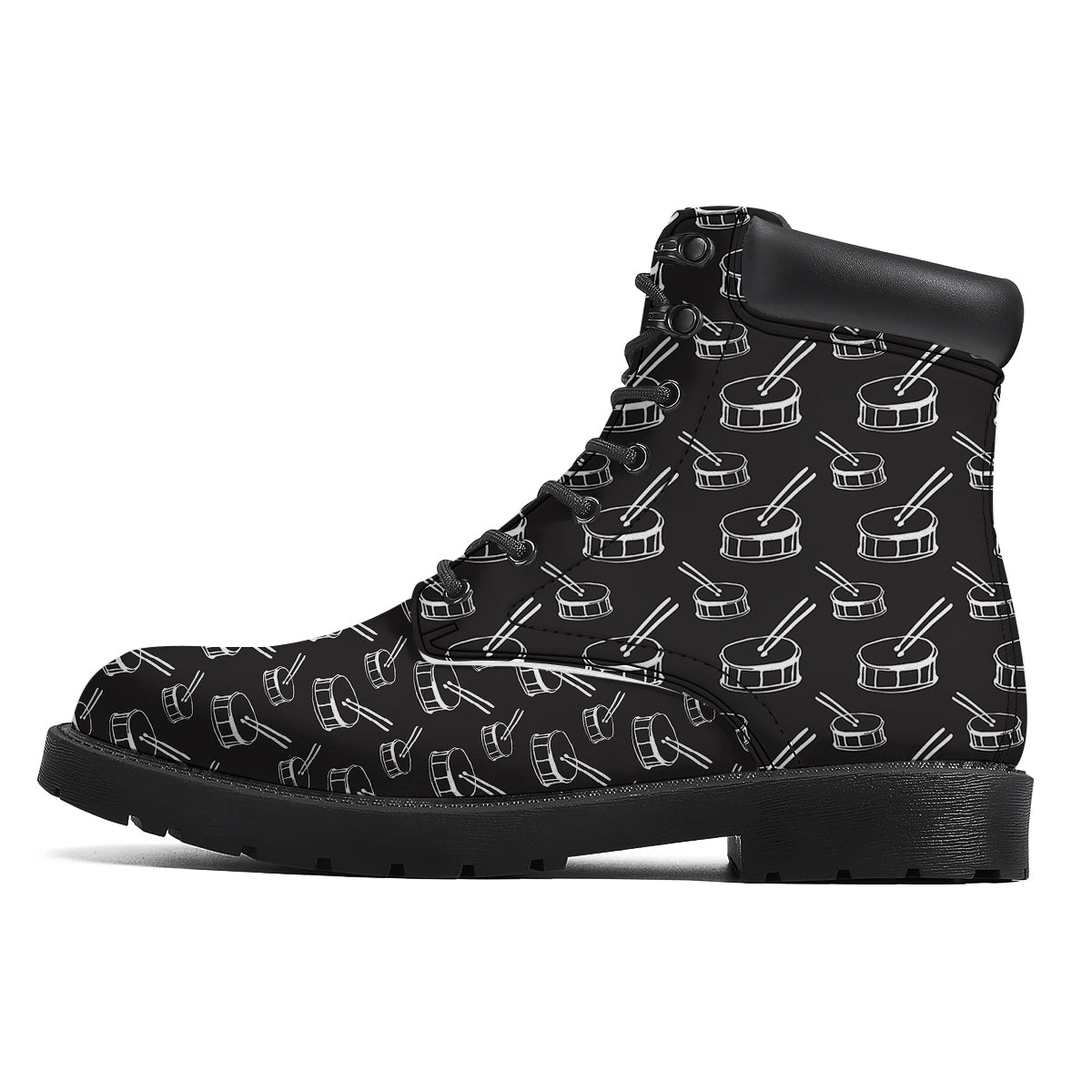 Black And White Drum Print Pattern Boots-grizzshop