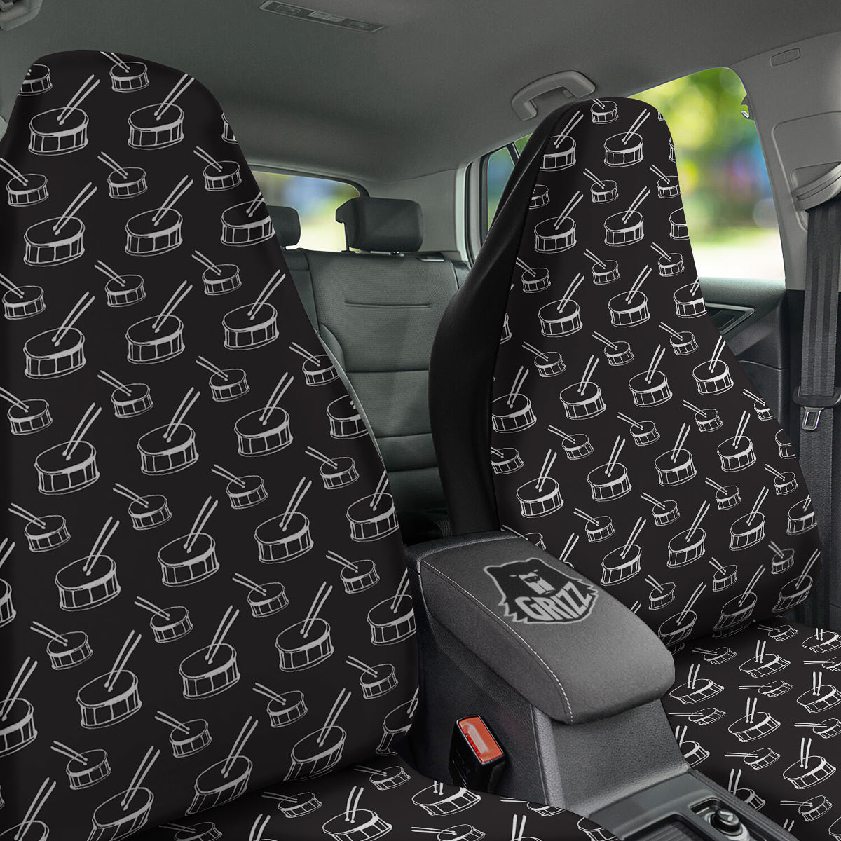 Black And White Drum Print Pattern Car Seat Covers-grizzshop