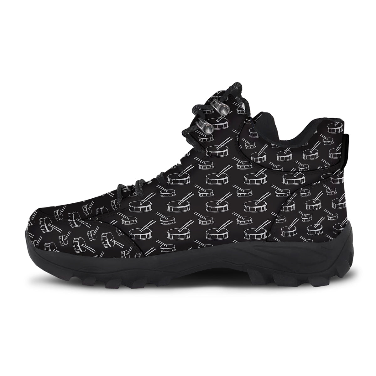 Black And White Drum Print Pattern Hiking Shoes-grizzshop