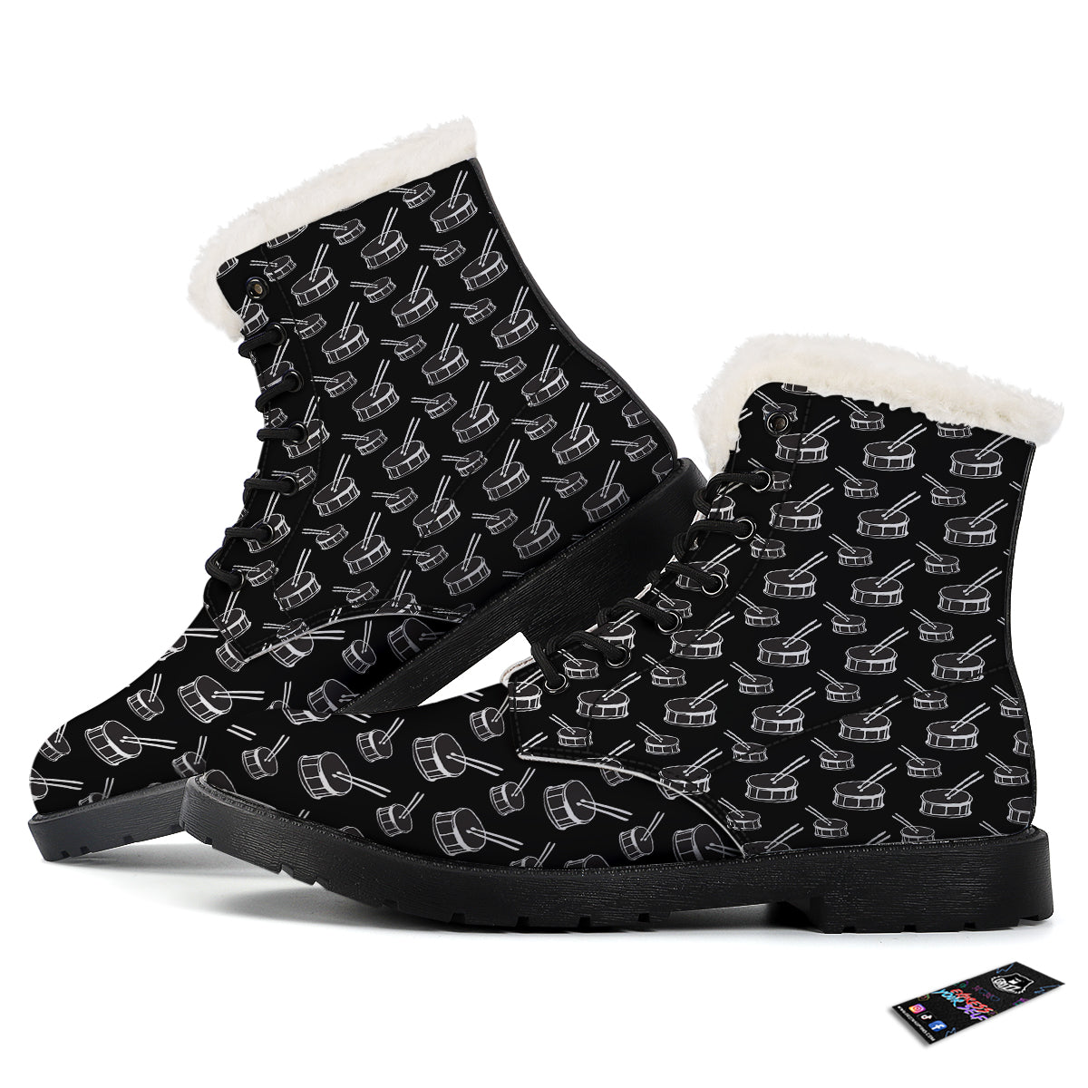Black And White Drum Print Pattern Winter Boots-grizzshop