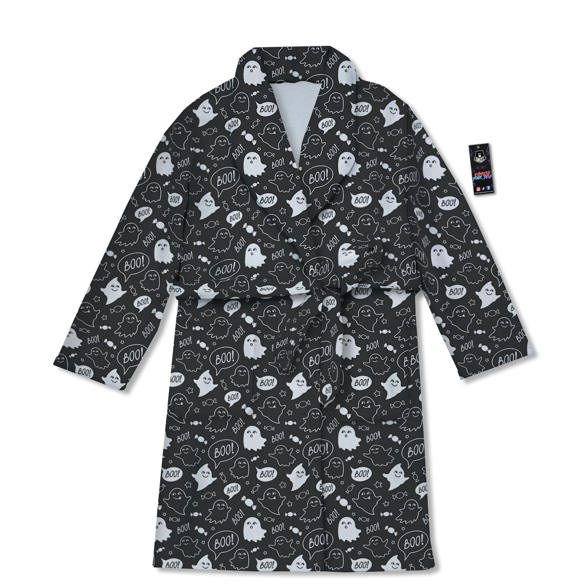 Black And White Ghost Boo Print Pattern Bathrobe-grizzshop