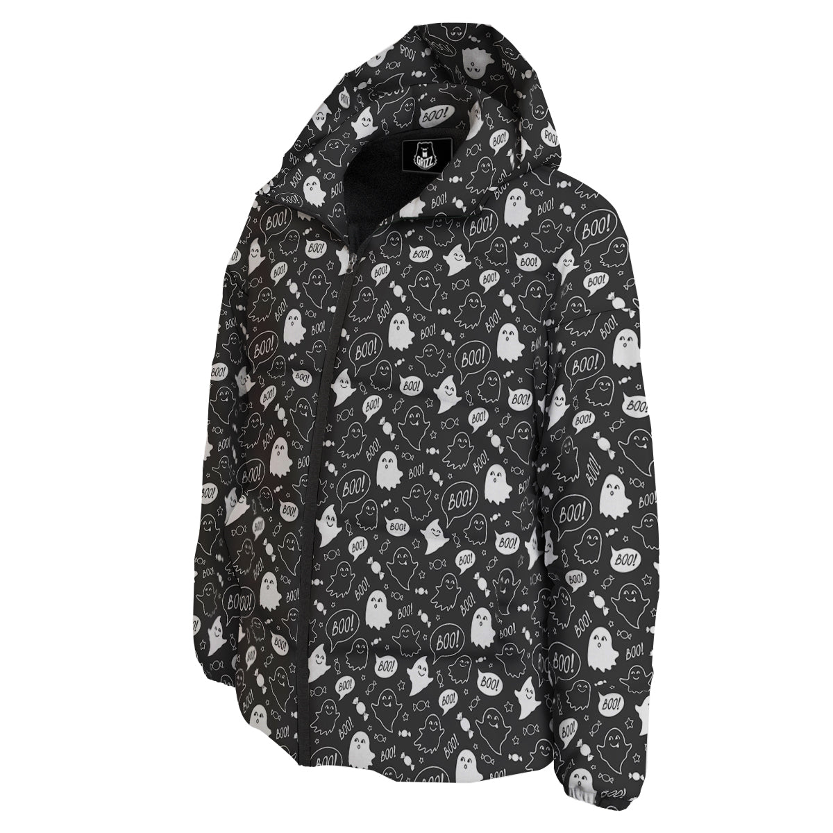 Black And White Ghost Boo Print Pattern Down Jacket-grizzshop