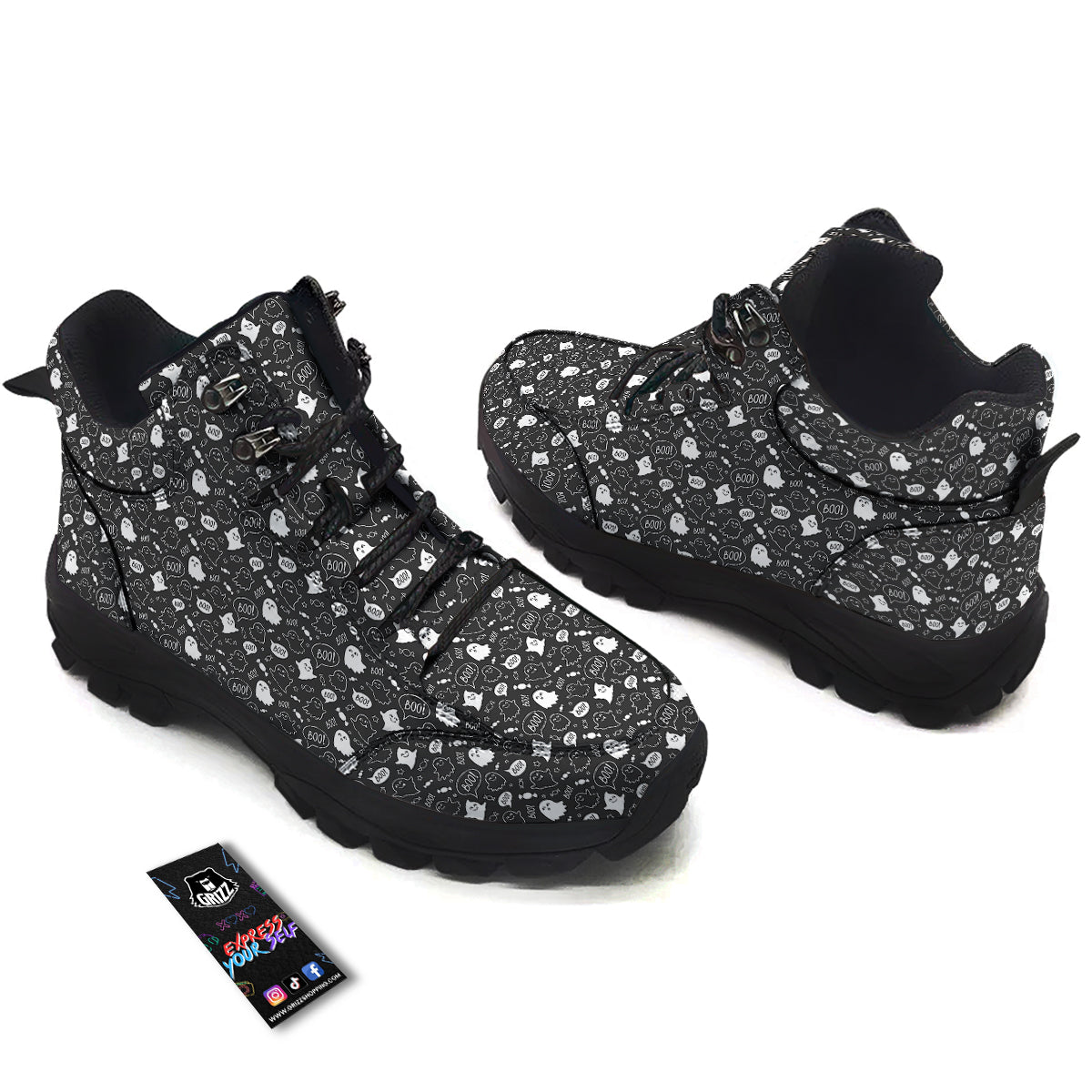 Black And White Ghost Boo Print Pattern Hiking Shoes-grizzshop