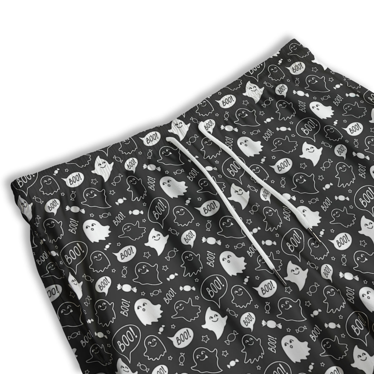 Black And White Ghost Boo Print Pattern Men's Athletic Shorts