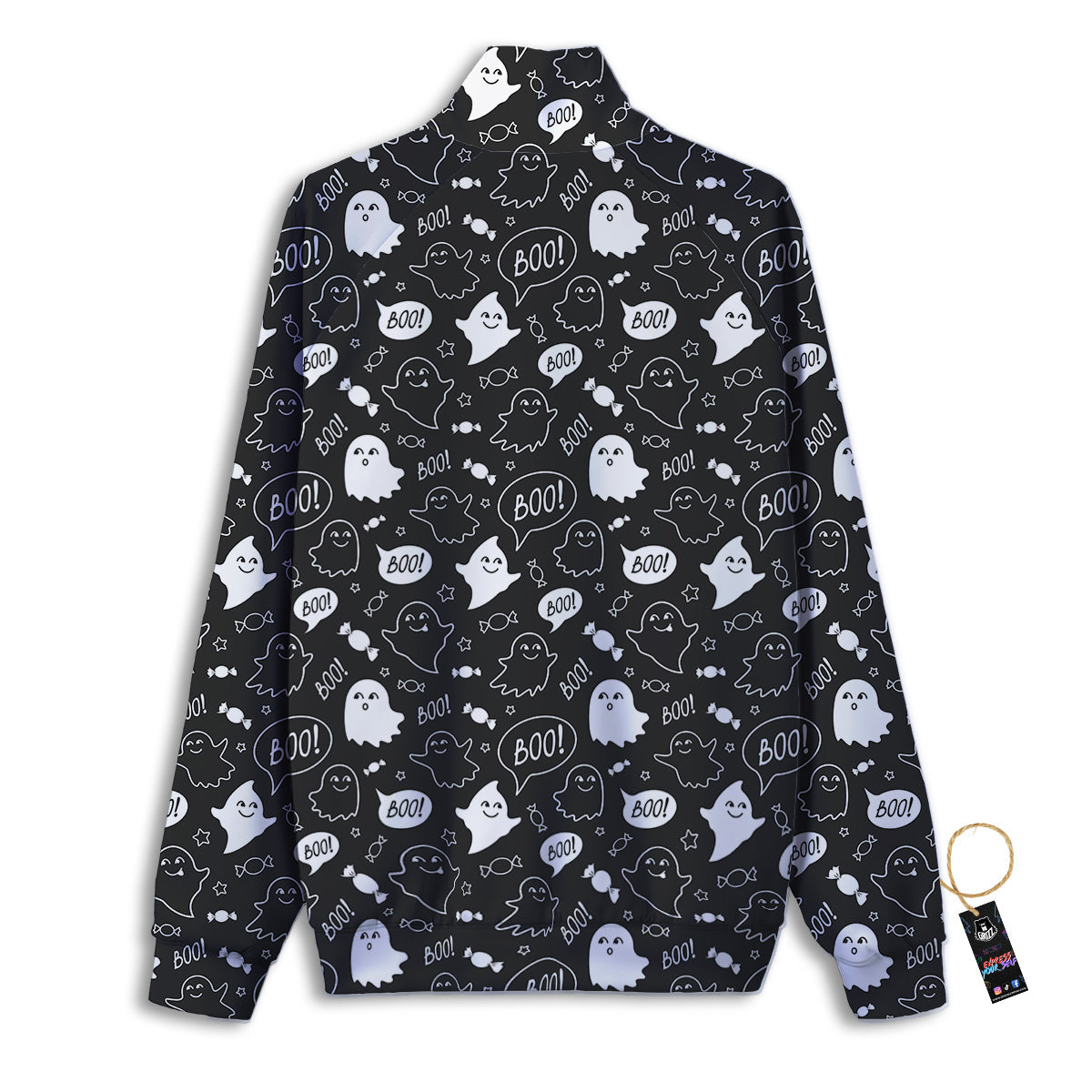 Black And White Ghost Boo Print Pattern Track Jacket-grizzshop