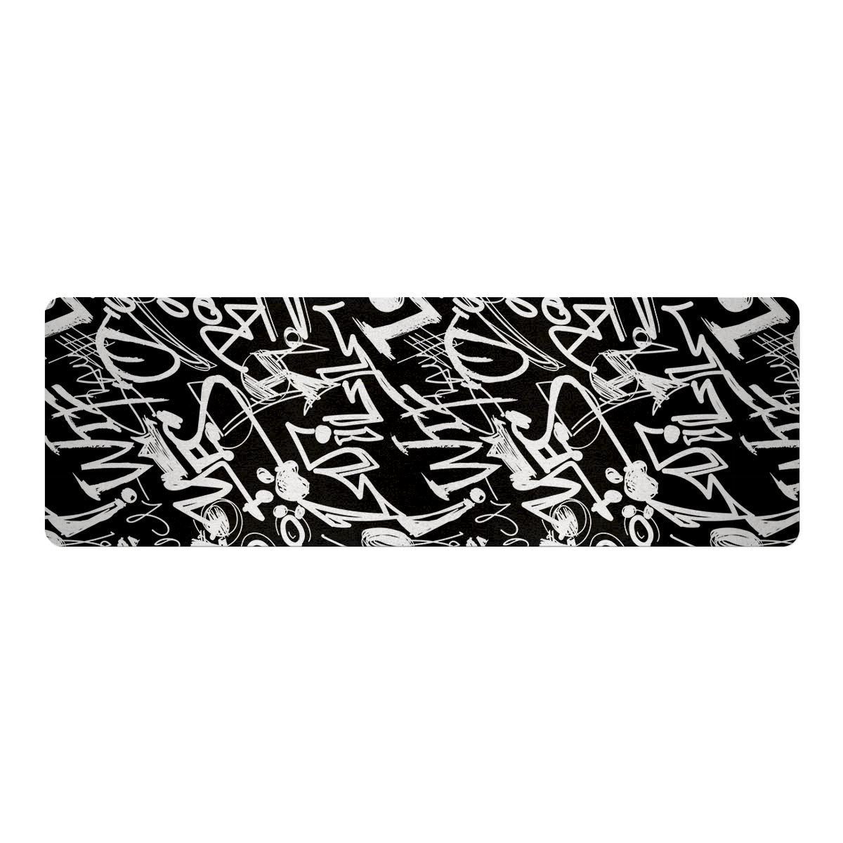 Black And White Graffiti Doodle Text Print Thin Yoga Mat-grizzshop