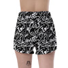 Black And White Graffiti Doodle Text Print Women's Shorts-grizzshop