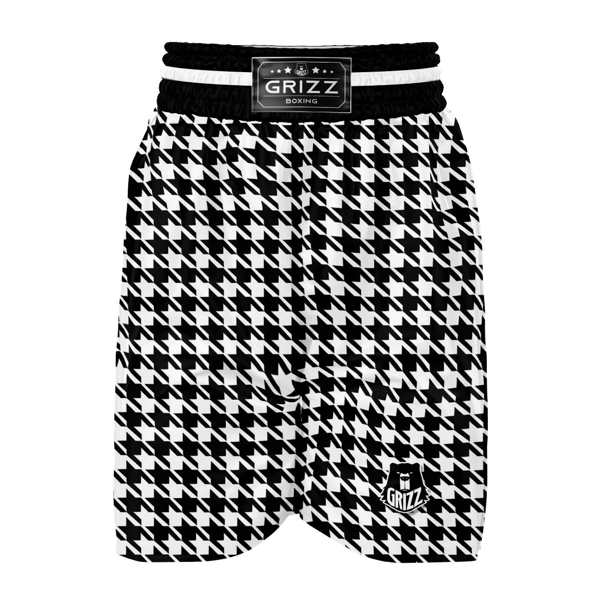 Black And White Houndstooth Boxing Shorts-grizzshop