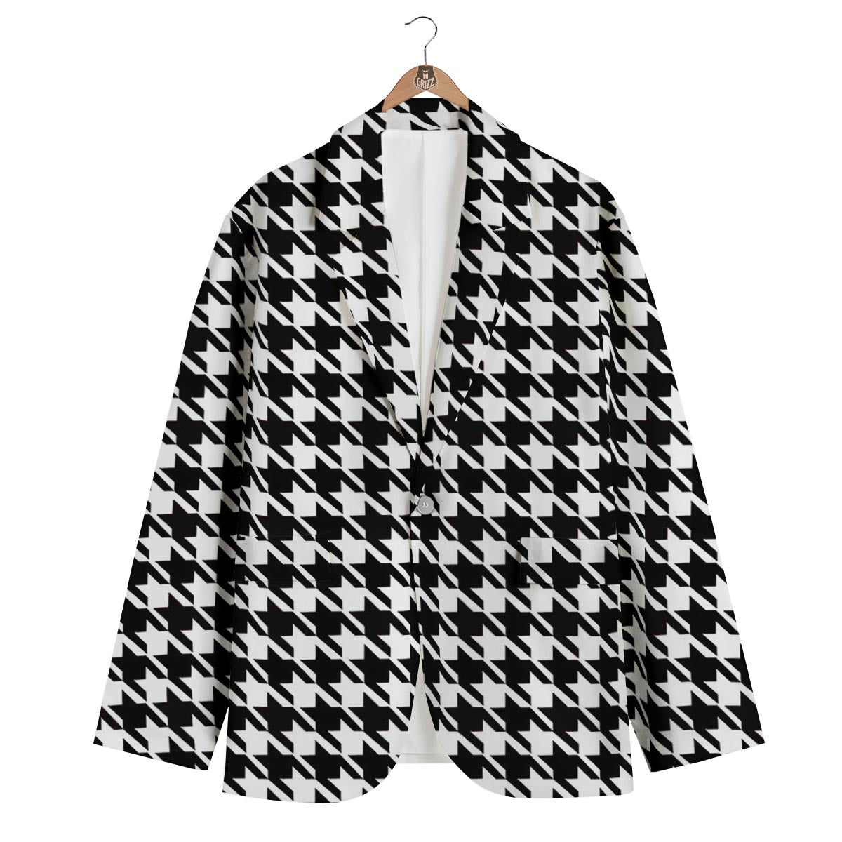 Black And White Houndstooth Men's Blazer-grizzshop