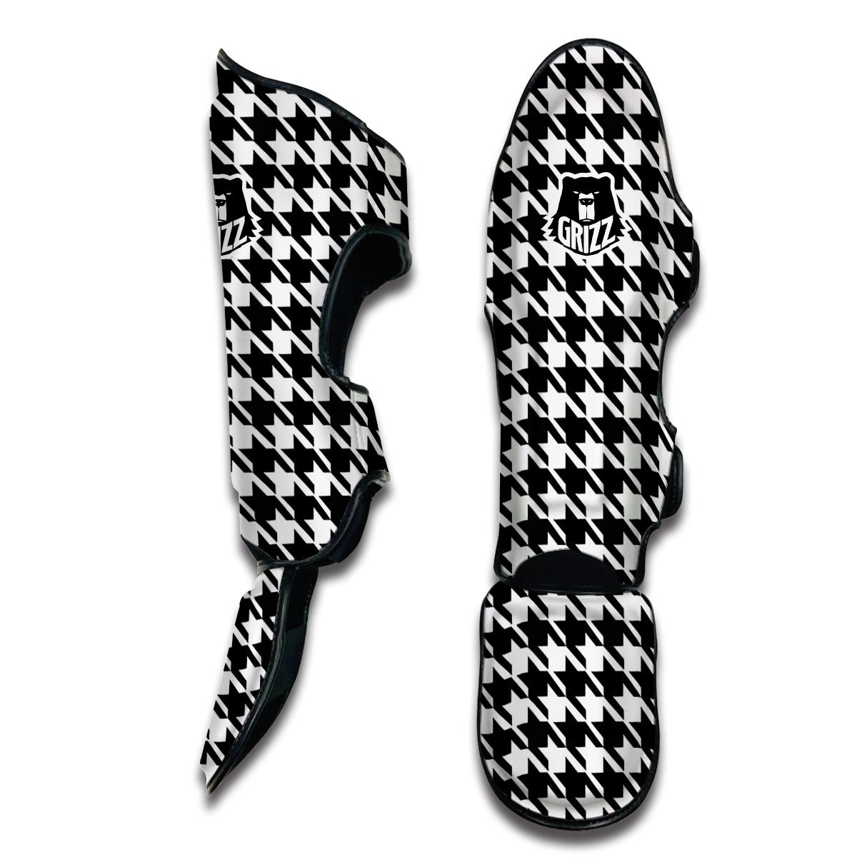 Black And White Houndstooth Muay Thai Shin Guards-grizzshop