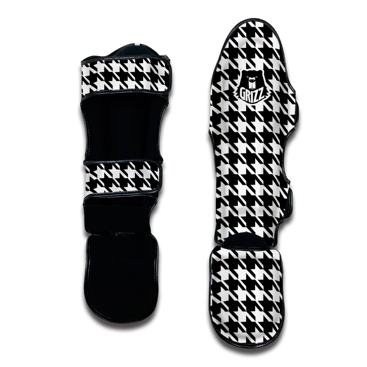 Black And White Houndstooth Muay Thai Shin Guards-grizzshop