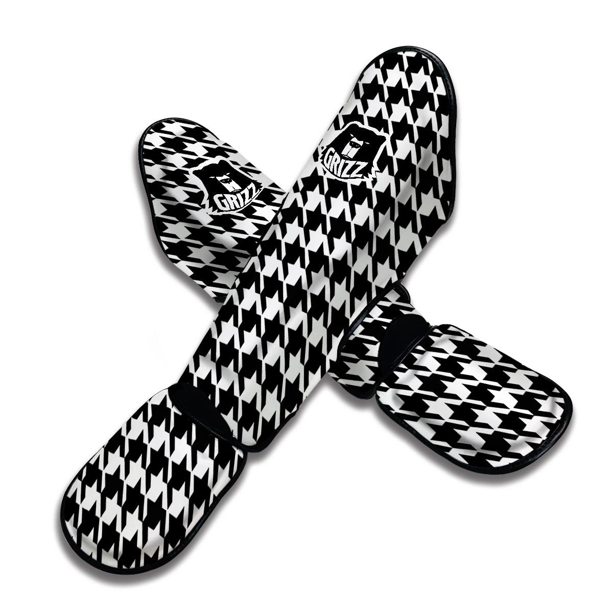 Black And White Houndstooth Muay Thai Shin Guards-grizzshop