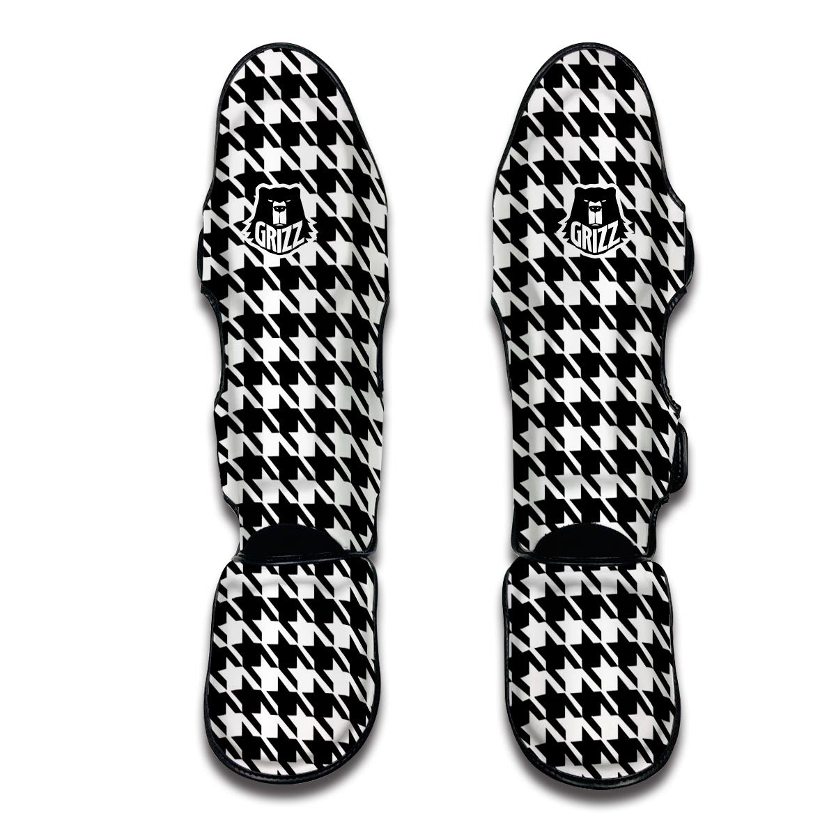 Black And White Houndstooth Muay Thai Shin Guards-grizzshop