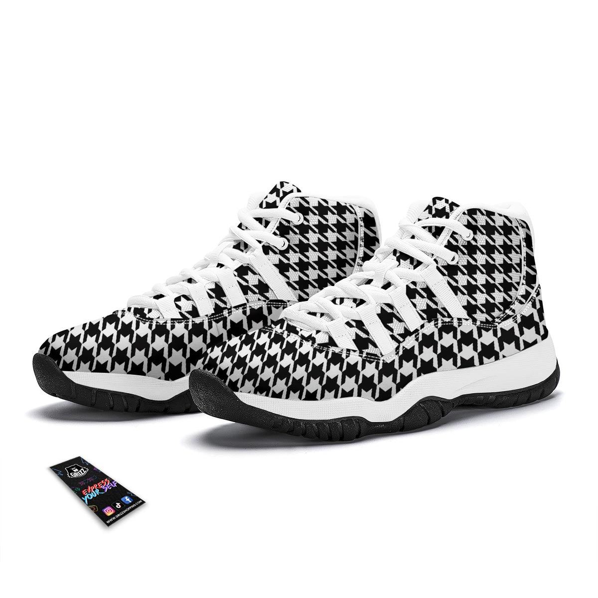Black And White Houndstooth White Bball Shoes-grizzshop