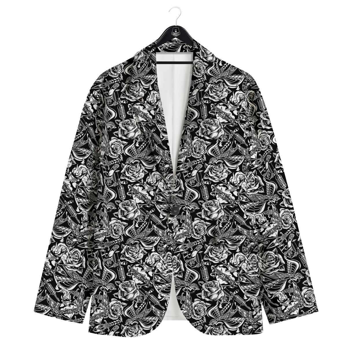 Black And White Oldschool Tattoo Print Pattern Men's Sport Coat-grizzshop