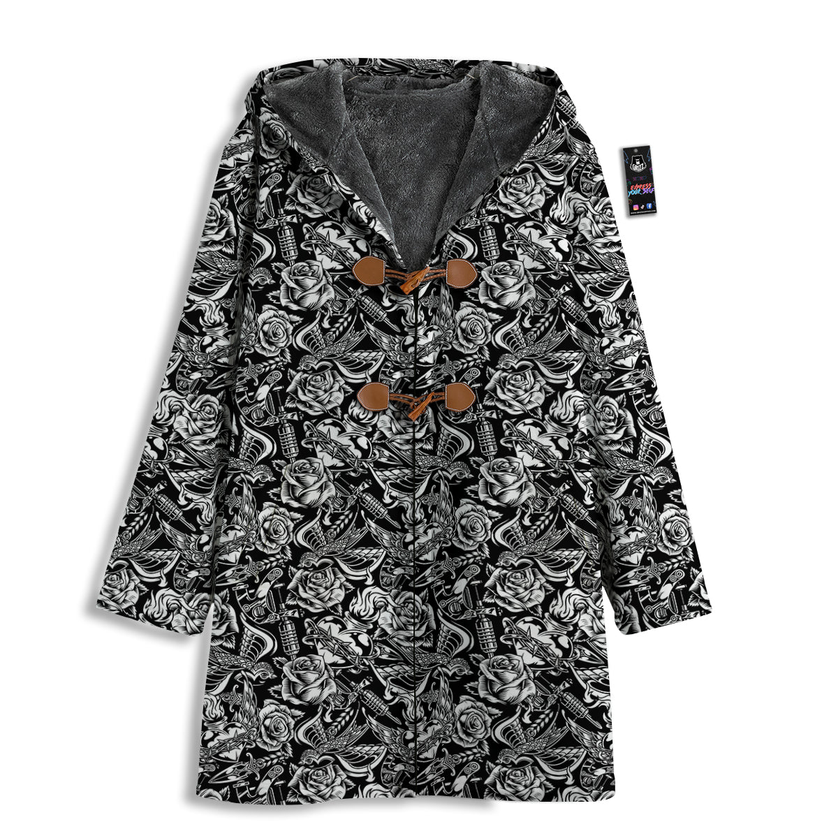Black And White Oldschool Tattoo Print Pattern Men's Windbreaker Jacket-grizzshop