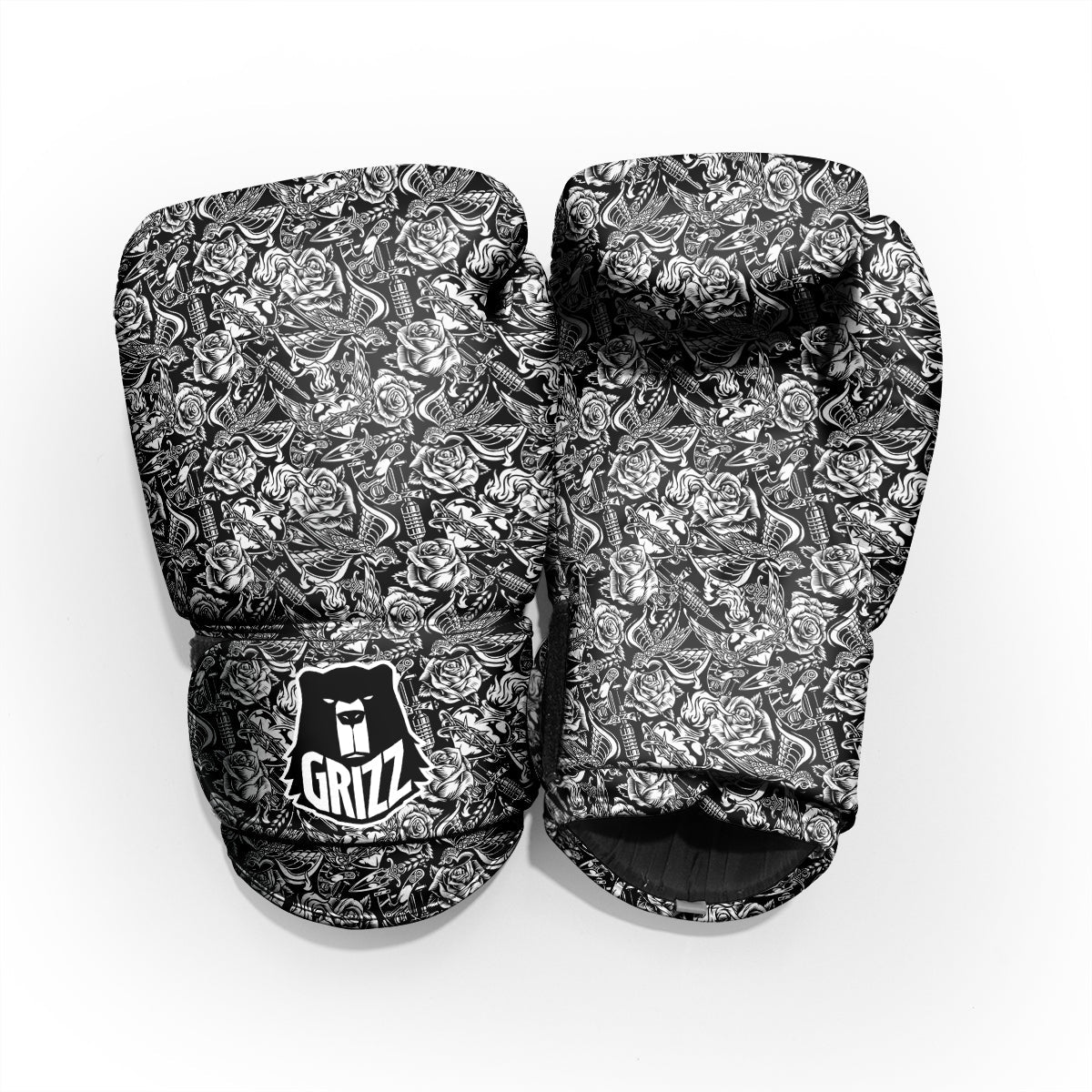 Black And White Oldschool Tattoo Print Pattern Pro Boxing Glove