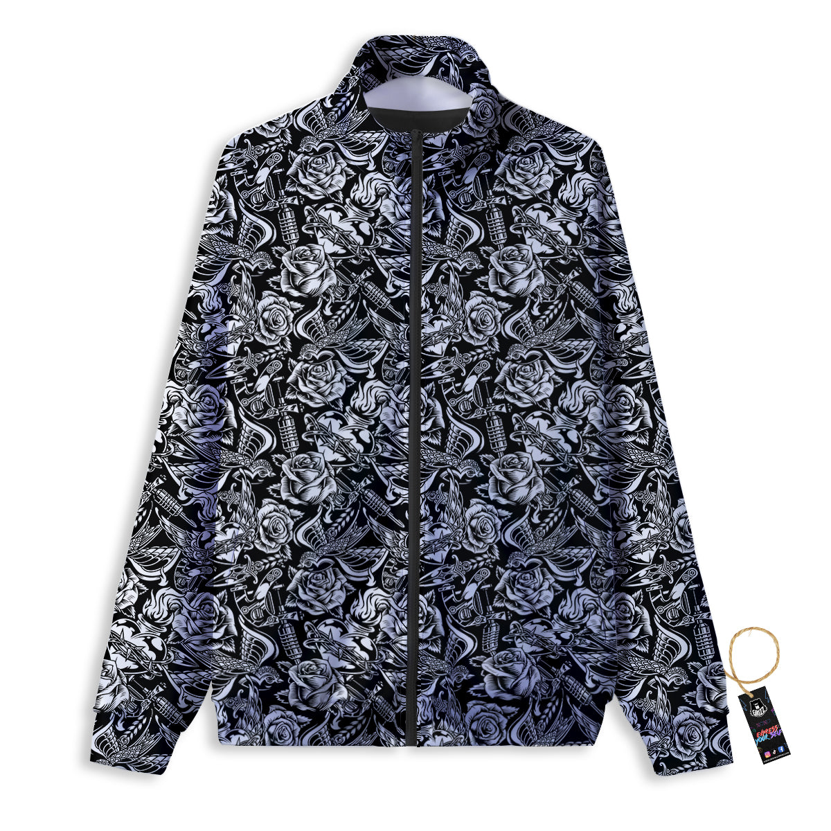 Black And White Oldschool Tattoo Print Pattern Track Jacket-grizzshop