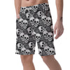 Black And White Rose Floral Skull Men's Shorts-grizzshop