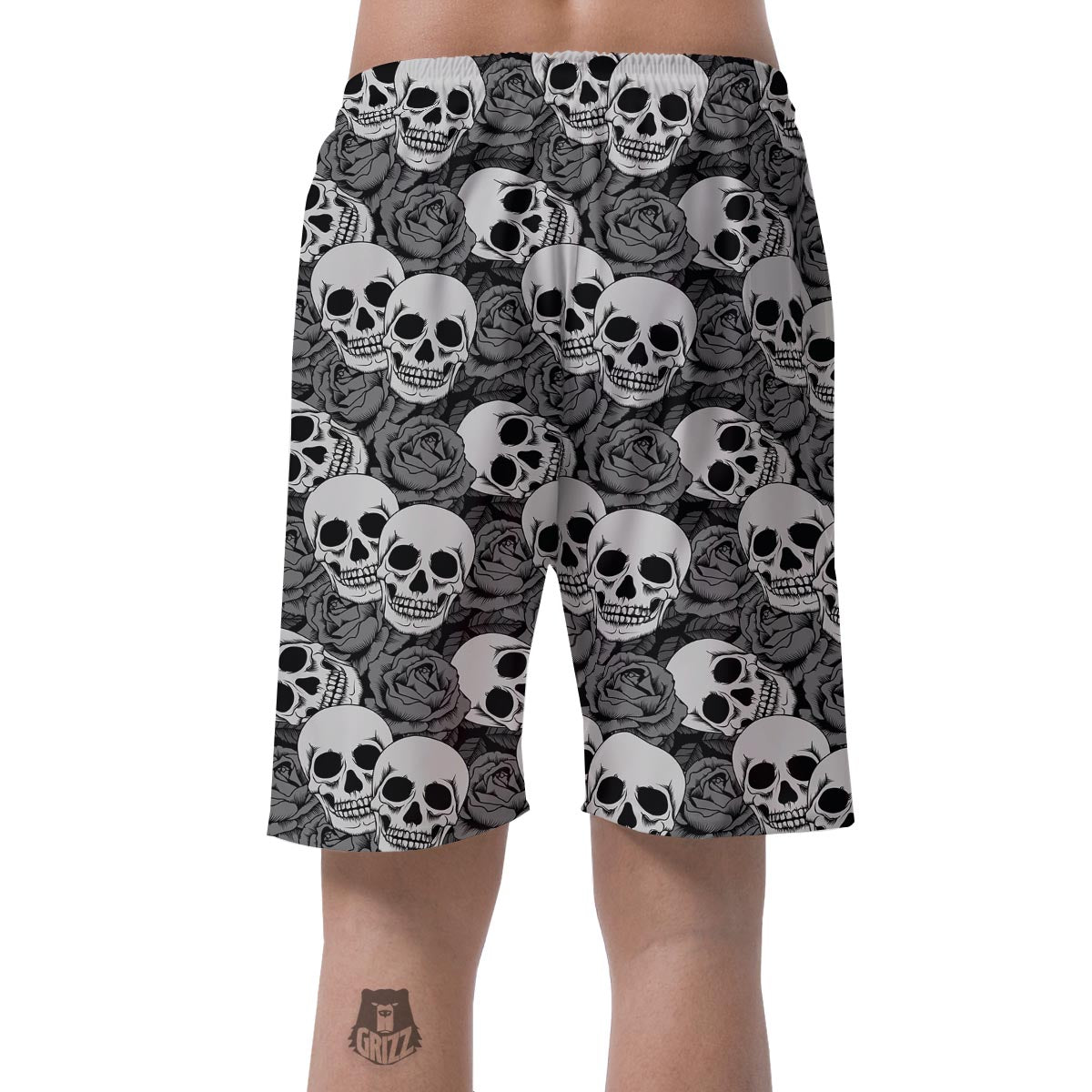 Black And White Rose Floral Skull Men's Shorts-grizzshop