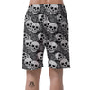 Black And White Rose Floral Skull Men's Shorts-grizzshop