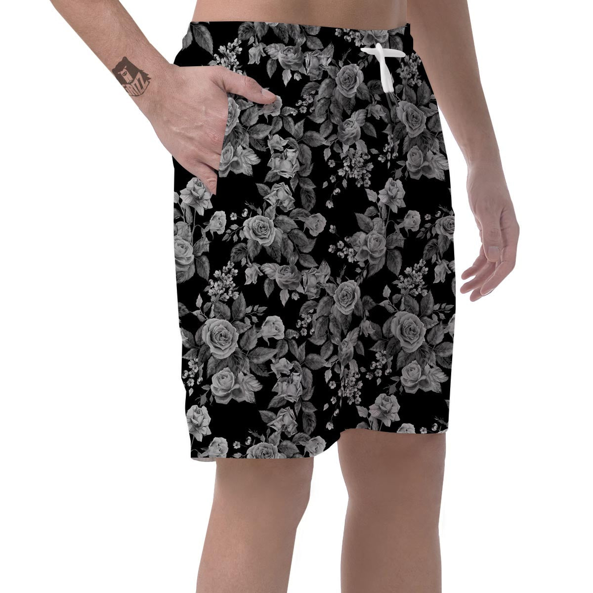 Black And White Rose Flower Men's Shorts-grizzshop